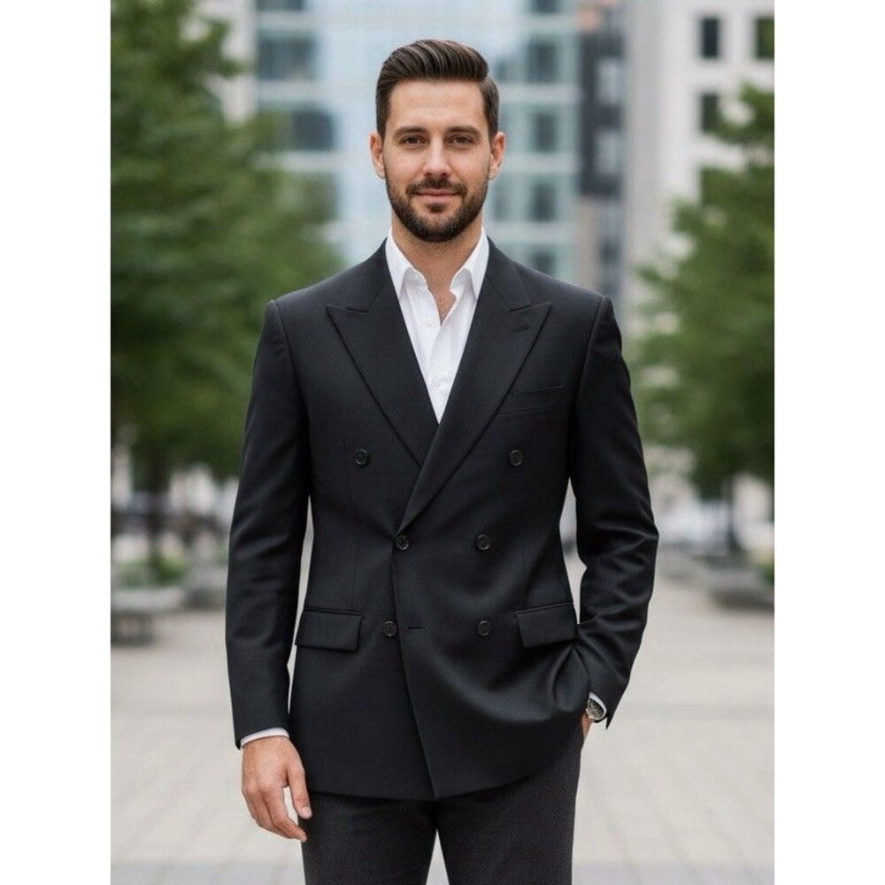 Lubiam Blazer Men 38R Double Breasted Subtle Striped Coat Jacket Made In Italy